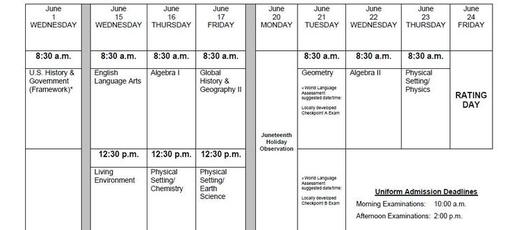 SCSD 2022 Regents Schedule