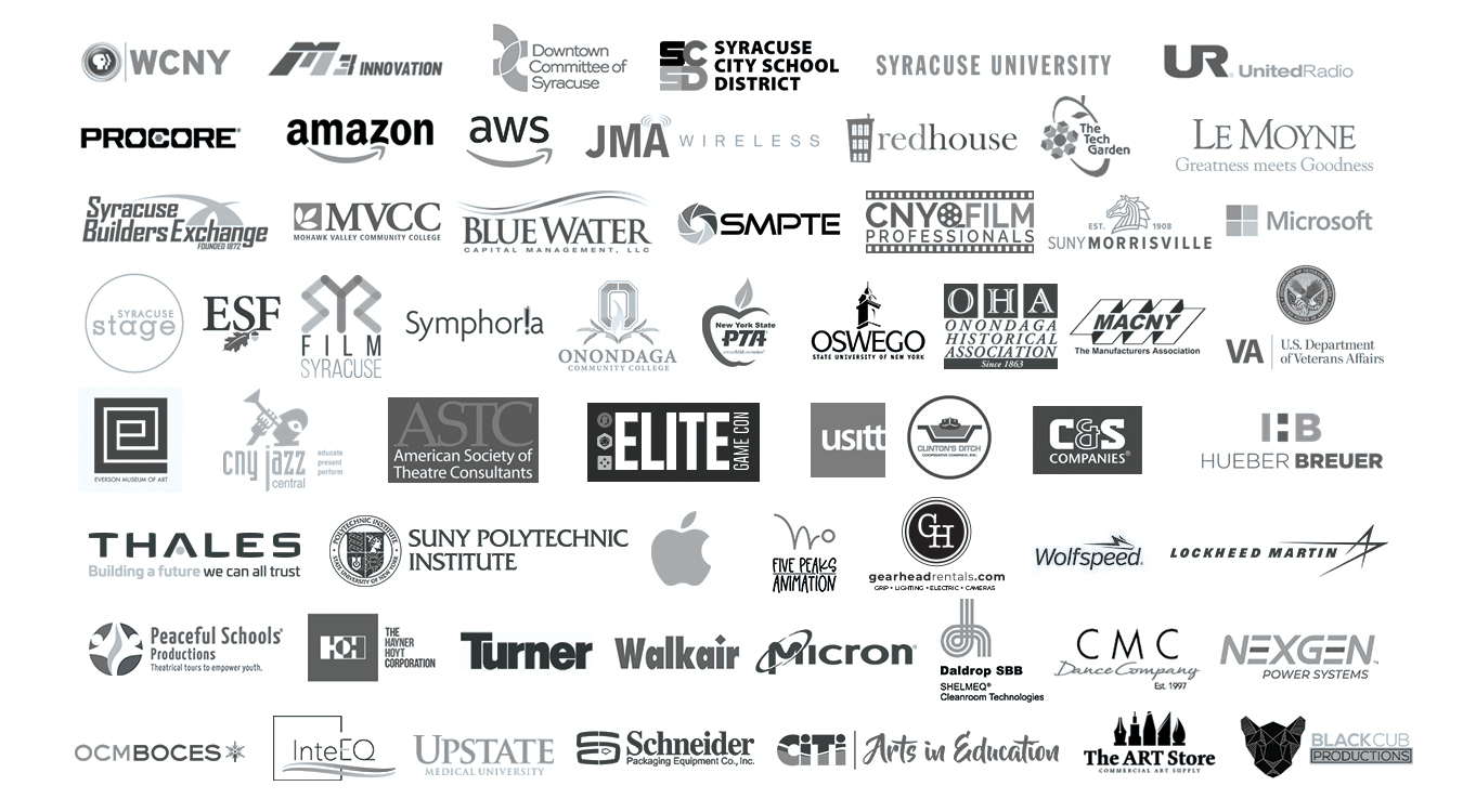 A group of roughly 50 grey logos that are from multiple businesses. 