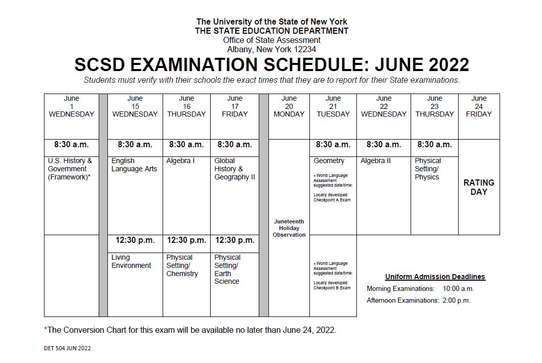 Regents Exam Schedule